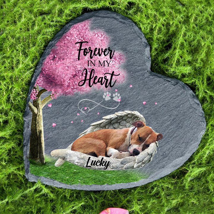 Personalized American Staffordshire Terrier Sleeping Angel Wing Garden Stone Decor Table Memorial gift for Loss of Dog