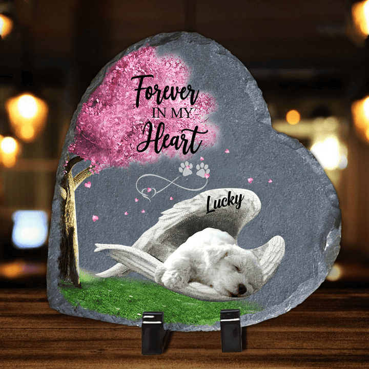 Personalized White Poodle Sleeping Angel Wing Garden Stone Pet Lovers Table Decor gifts Memorial gift for Loss of Dog