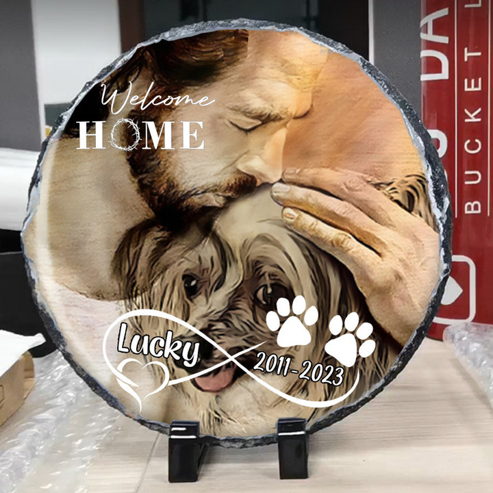 Personalized Chinese Crested Memorial Stone, Dog with Jesus Hug in Hand, Pet Memorial Gift for Lost of Dog, Dog Sympathy Gift