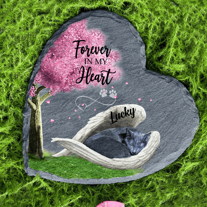 Personalized Russian Blue Cat Sleeping in the Wing Angel Garden Stone Memorial Gift for Cat Lovers Memorial Pet Table Decor