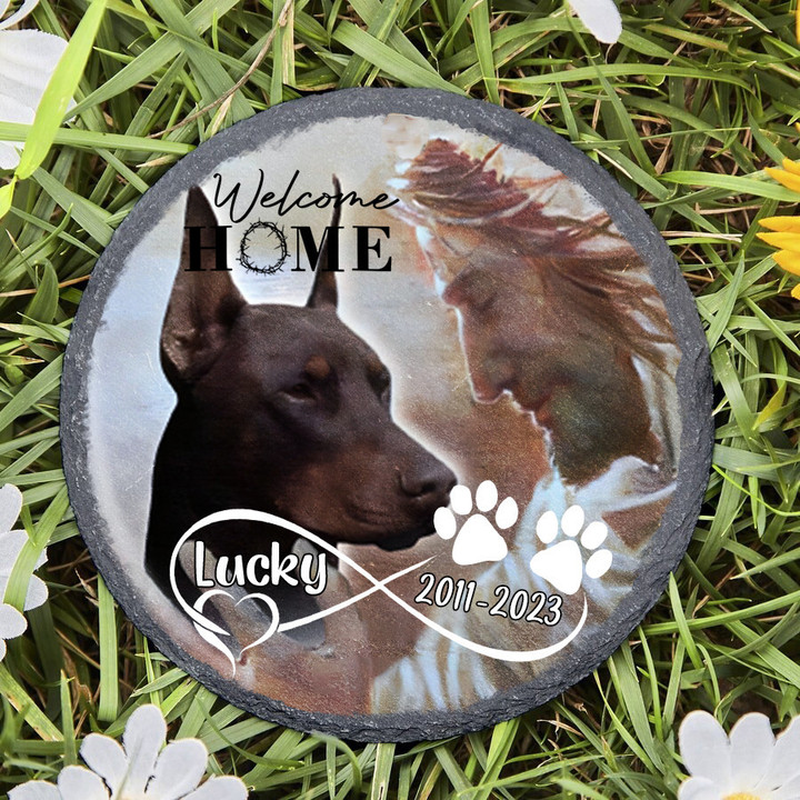 Personalized Doberman Memorial Stone, Jesus and Dog Safe in His Arm, Pet Memorial Gift for Lost of Dog, Remembrance Gift