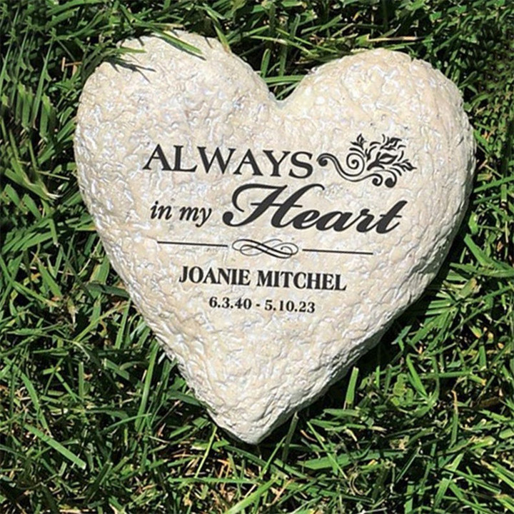 Engraved Memorial Heart Garden Stone, Custom Name and Date Stone, Remembrance Gift