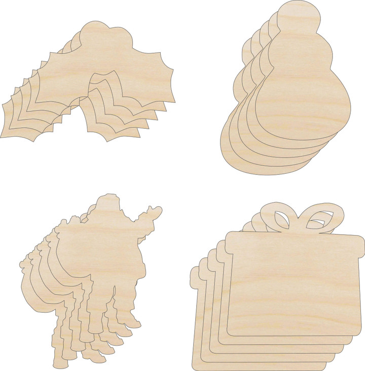 Pack 20 Pieces Christmas Shapes - Laser Cut Out Unfinished Wood Craft Shapes