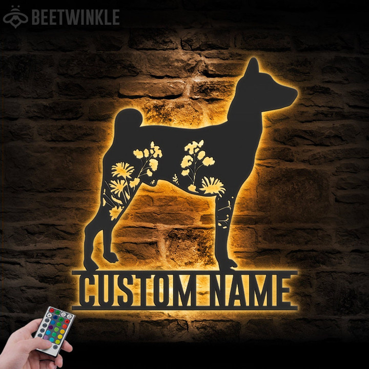 Custom FLoral Basenji Cut Metal Sign with LED | without LED Wall Art LED Light Personalized Flower Dog Lover Name Sign Home Decor Pet Animal Decor Housewarming Xmas