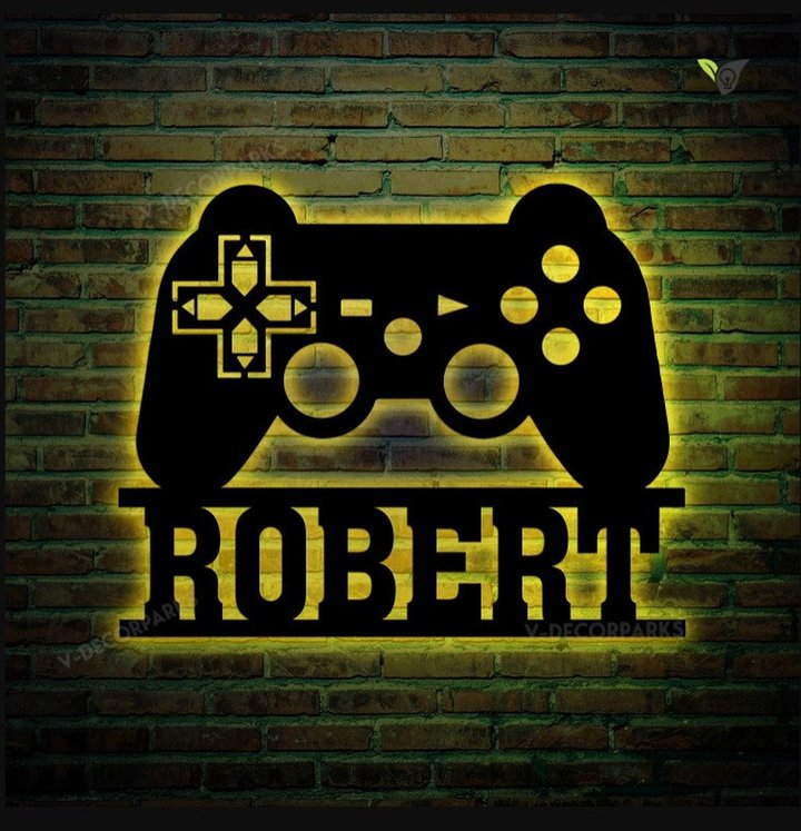 Game Controller Signs Custom Metal Game Zone Sign with Led Light, Custom Gaming Zone Name ...