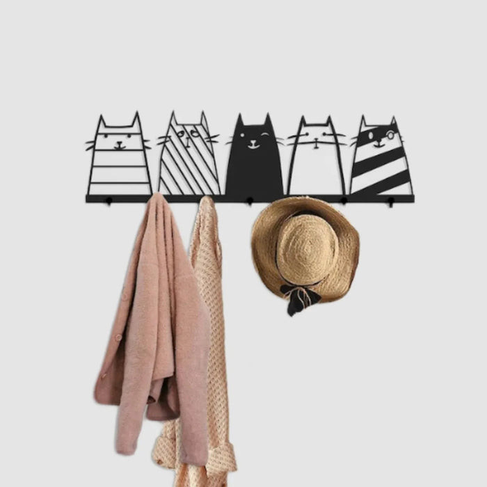 7 Hooks Modern Coat Rack Cute Cat Metal Wall Decor Wall Mounted Coat Rack Modern Entryway