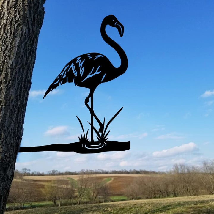Pink Flamingo Tree Stake, Metal Sign, Gift For Her Laser Cut Metal Signs 12x12IN