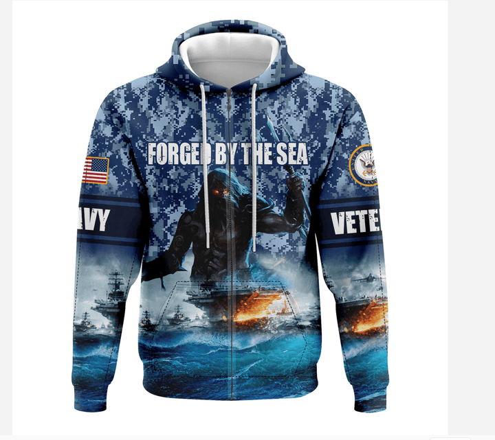 Navy Veteran Forged By The Sea Zip Hoodie