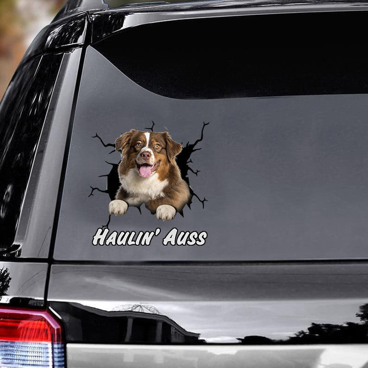 Australian Shepherd Haulin' Auss Crack Car Decals, Funny Dogs Decals Car, Gift For Car, Dogs Decals Lover, Custom Car Stickers
