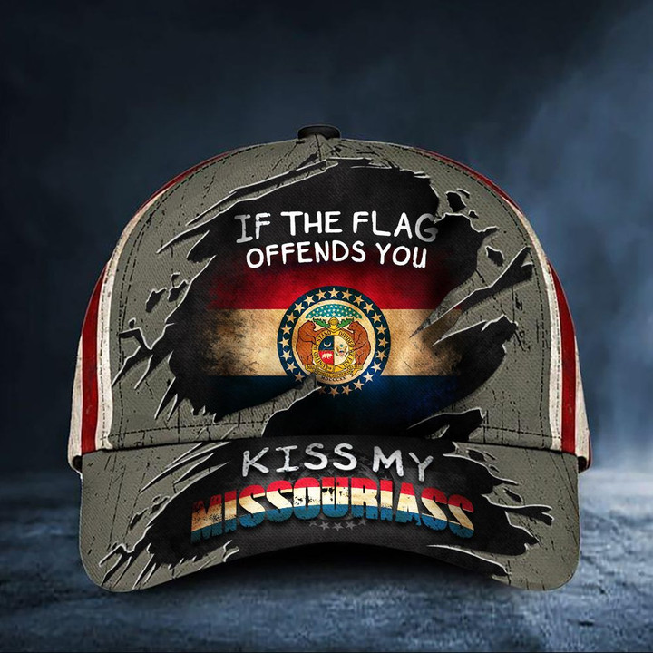 If The Flag Offends You Kiss My Missouriass Cap Usa Flag Hat Missouri State Merch Men Gift Classic Cap