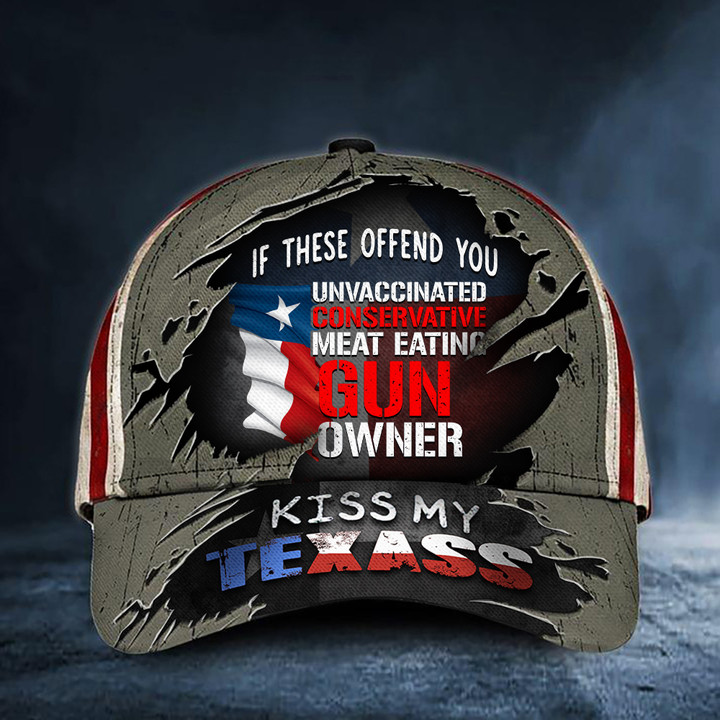 Unvaccinated Conservative Meat Eating Gun Owner Kiss My Texass Hat Men Patriotic Hats For Texan Classic Cap