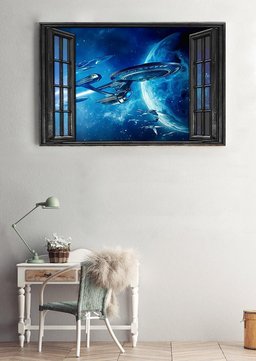 Spacecraft Star War Vintage 3D Window View Gift Idea Movie For Housewarming 04 Framed Prints, Canvas Paintings Framed Matte Canvas 12x16