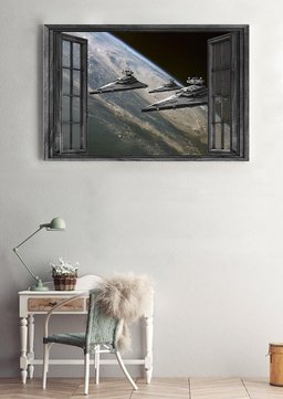 Spacecraft Star War Vintage 3D Window View Gift Idea Movie For Housewarming 02 Framed Prints, Canvas Paintings Framed Matte Canvas 16x24