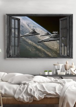 Spacecraft Star War Vintage 3D Window View Gift Idea Movie For Housewarming 02 Framed Prints, Canvas Paintings Framed Matte Canvas 24x36