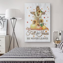 Fall For Jesus He Never Leaves Cross Pumpkin Canvas Gallery Painting Wrapped Canvas Canvas Print Autumn Thanksgiving Gifts Wrapped Canvas 16x24