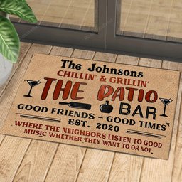 Personalized Chillin & Grillin The Patio Bar Custom Name Doormat Indoor Outdoor Floormat Doormats Indoor Outdoor Floormat Doormats | <p>Boasting life-like photographic image quality, this Doormat is composed of a polyester knit surface fabric and a natural black foam rubber backing. Ideal for indoor/outdoor light-duty areas as well as short term and promotional use.�</p>
<p><br></p>
<p><em>Easy to clean - simply shake out or rinse with cold water and air dry.</em></p>
<ul>
  <li>Felt-Like polyester top</li>
  <li>Foam rubber backing</li>
  <li>Finished product measures approximately 29.5" x 17.5"�</li>
</ul> RosabellaPrint 24x16in