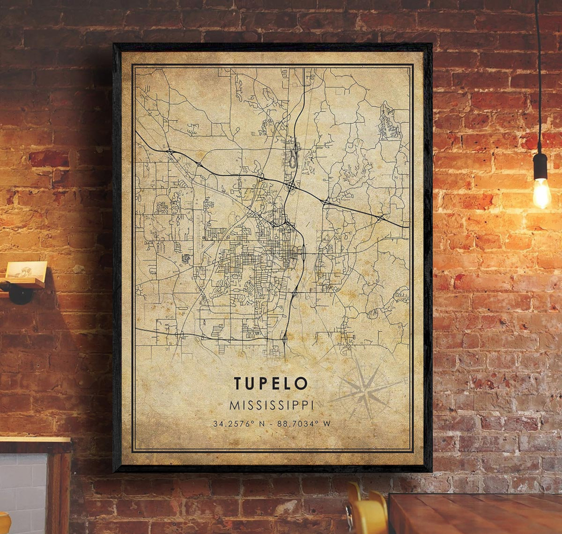 Tupelo Map Print Canvas - Tupelo Map - Mississippi Map Art - Tupelo ...