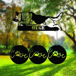 Metal Dog wind chime, Metal German Shepherd garden decor, Farm house wind chime decor, Garden hanger, Outdoor chime decor, Pet wind chime    Without LED 12 inches