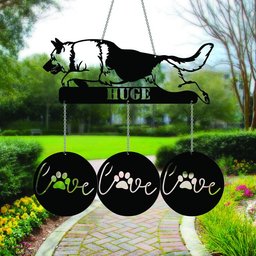 Metal Dog wind chime, Metal German Shepherd garden decor, Farm house wind chime decor, Garden hanger, Outdoor chime decor, Pet wind chime    Without LED 18 inches