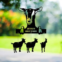 Custom Goat Farmhouse Metal Wind Chime, Personalized Goats Name Sign Decoration, Outdoor Tree Hanger, Gift for Farmer, Metal Farm Sign    Without LED 12 inches
