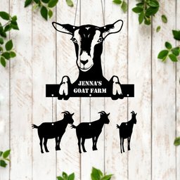 Custom Goat Farmhouse Metal Wind Chime, Personalized Goats Name Sign Decoration, Outdoor Tree Hanger, Gift for Farmer, Metal Farm Sign    Without LED 24 inches