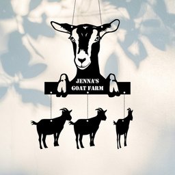 Custom Goat Farmhouse Metal Wind Chime, Personalized Goats Name Sign Decoration, Outdoor Tree Hanger, Gift for Farmer, Metal Farm Sign    Without LED 30 inches