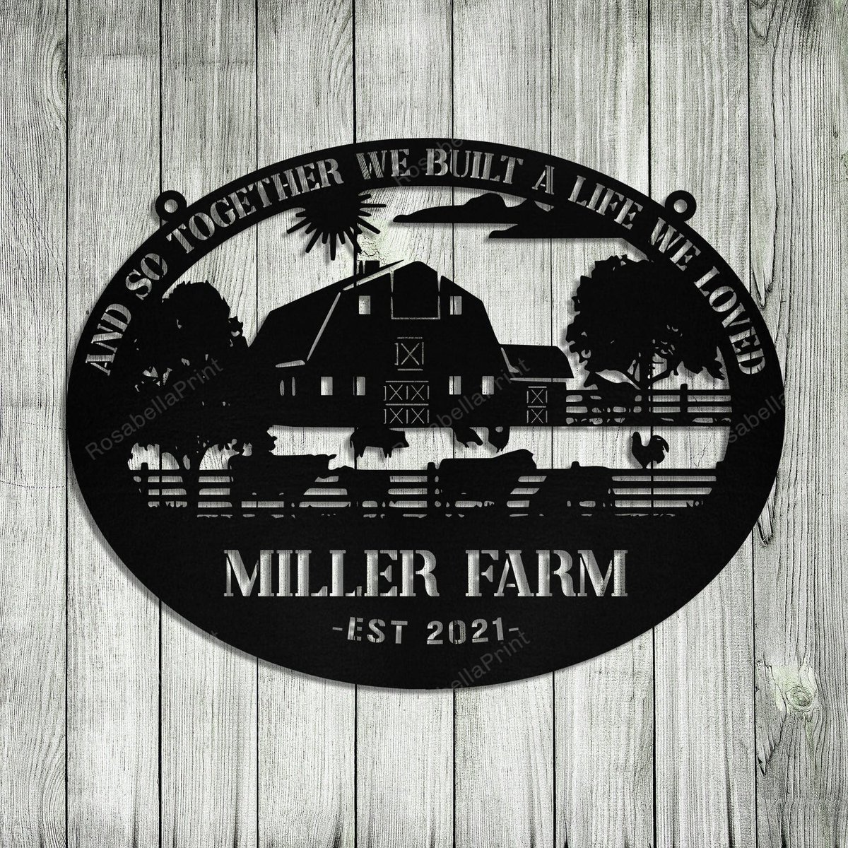 Personalized Metal Farm Sign Barn Cow Horse Pig Chicken Monogram Custom Outdoor Farmhouse Wall Decor Gift | Toptrendygear Print Cut Metal Sign 8x8in
