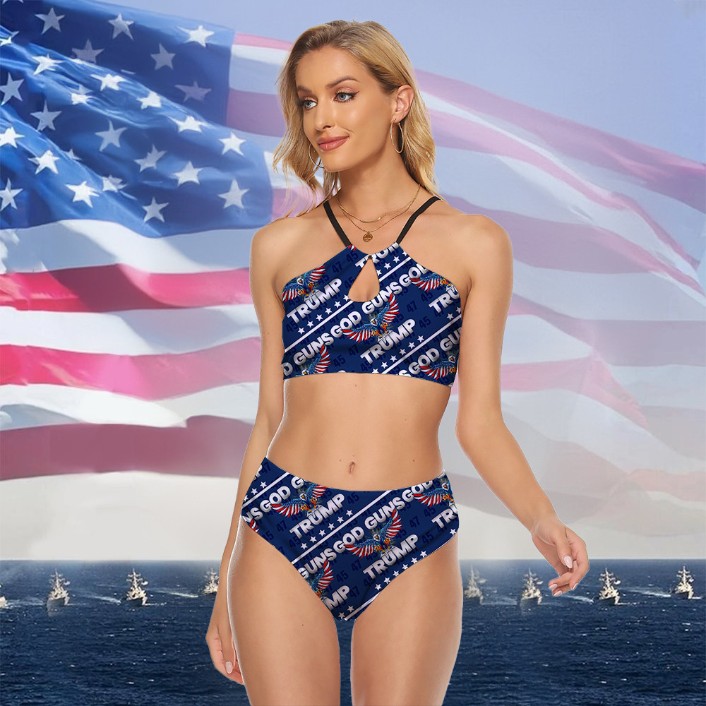 Toptrendygear US Eagle God Guns Trump Women's Swimsuit Trump 2024 Merch Patriotic Bikini Summer Gifts