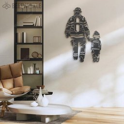 Father Son Firefighter Cut Metal Sign With LED Wall Art LED Light Fireman Sign Home Decor Fire Department Nursery Decoration Birthday Christmas Housewarming   Without LED 18 inches