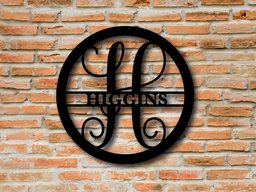 Round Monogram Personalized Family Name Sign, Metal Name Sign, Large Custom Monogram Family Sign    Without LED 14 inches