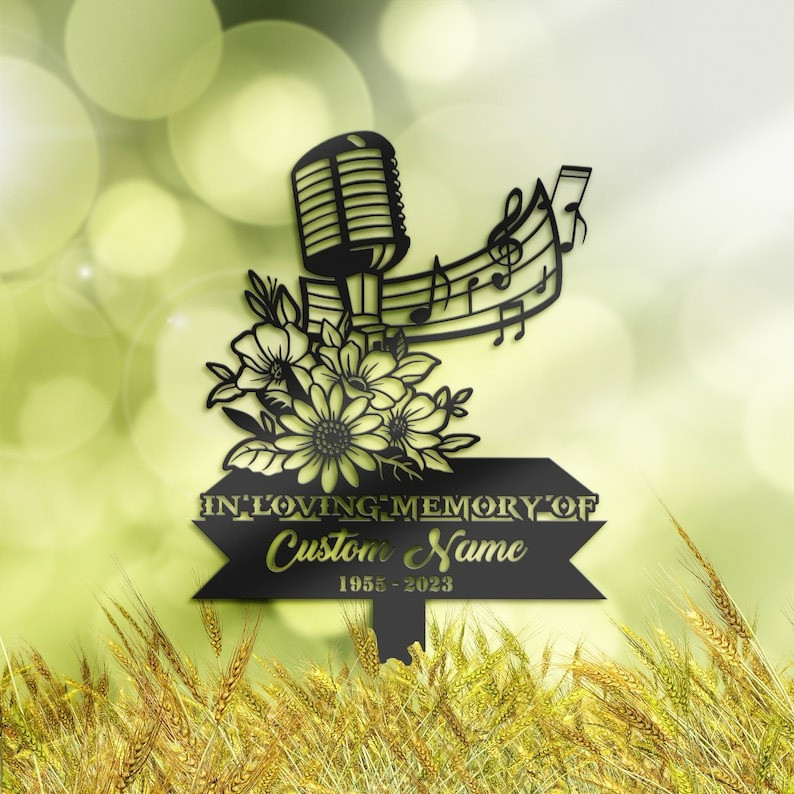 Toptrendygear Personalized Memorial Stake Floral Microphone Singer Grave Marker Singer Sympathy Gifts Custom Metal Signs