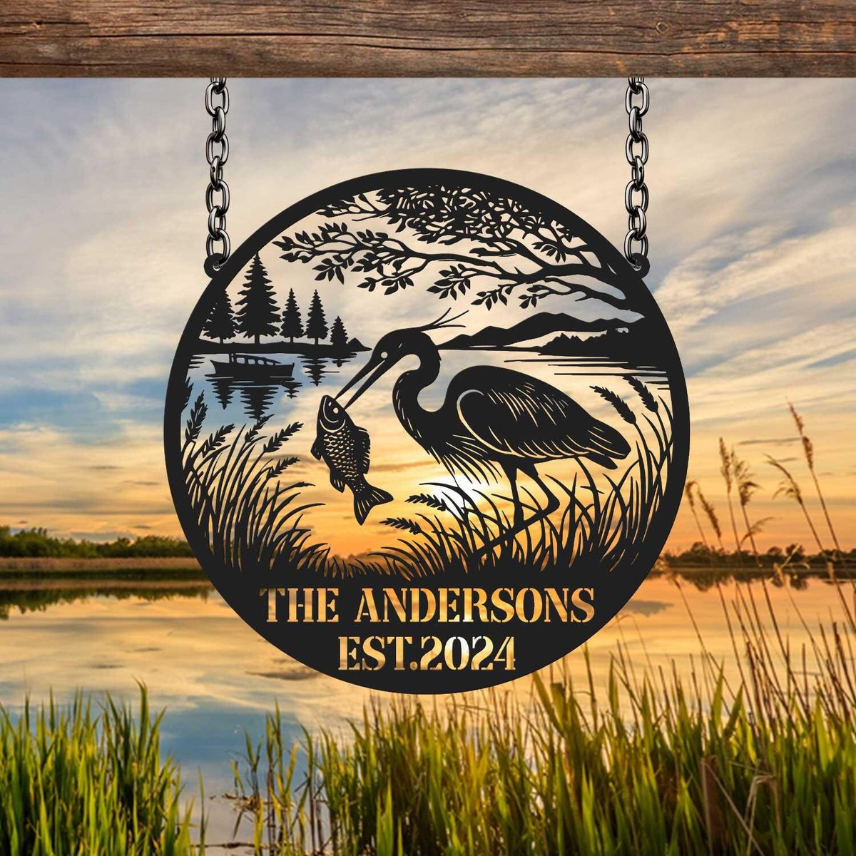 Custom Heron Metal Sign Heron Gift Heron Decor Bird Lover Gift Heron Monogram Sign Pond Decor Garden Decor Outdoor Sign