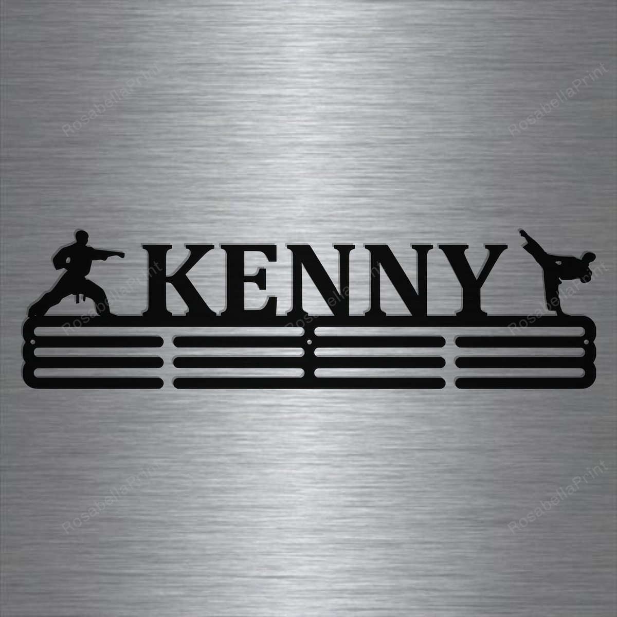 Karate Custom Name Medal Hanger Holder Display Rack 3 Rung, Cut Metal Sign, Metal Wall Art Laser Cut Metal Signs 12x12IN