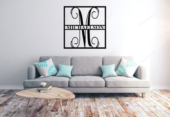 Family Name Sign, Custom Metal Sign, Split Monogram Sign, Door Hanger, Metal Wall Art, Metal , Personalized Metal Sign, Metal Sign Laser Cut Metal Signs 12x12IN