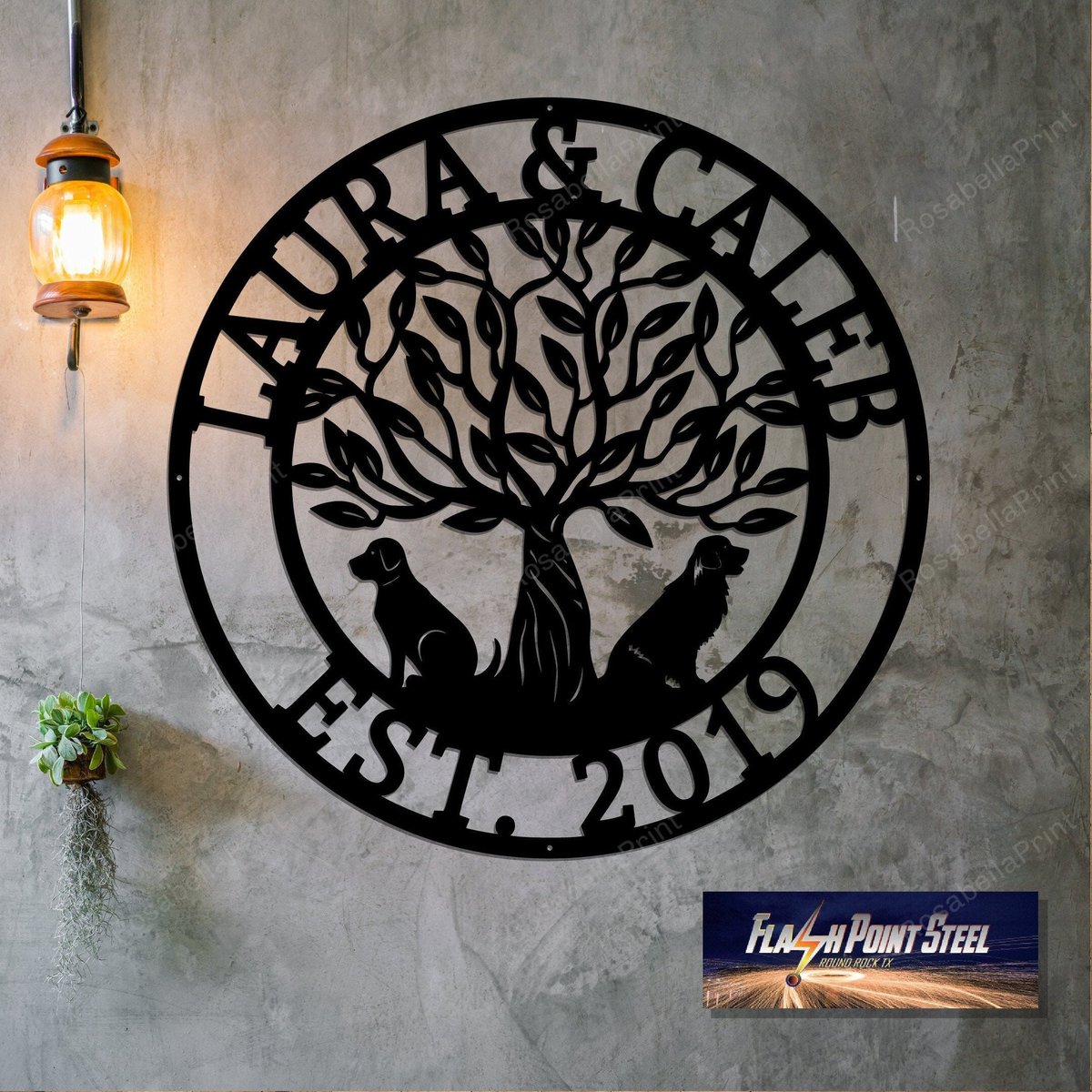 Tree Of Life Sign, Dog Family, Entrance, Gate, Plasma Cut Steel Sign, Custom Monogram, Wreath, Welcome Sign, Personalized Sign, Laser Cut Metal Signs 12x12IN
