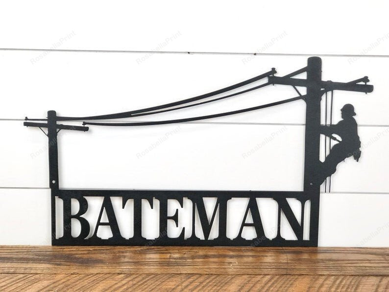 Lineman Last Name Metal Sign, Lineman Gift, Lineman Sign, Personalized Lineman, Christmas Gift, Custom Metal Sign, Door Hanger Laser Cut Metal Signs 12x12IN