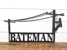 Lineman Last Name Metal Sign, Lineman Gift, Lineman Sign, Personalized Lineman, Christmas Gift, Custom Metal Sign, Door Hanger Laser Cut Metal Signs 12x12IN