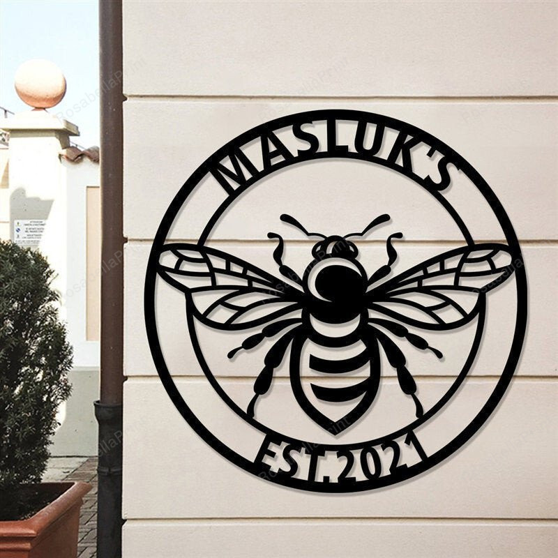 Metal Bee Sign Metal Bee Sign, Honey Bee Family Name Established Sign, Beekeeper Gifts ...
