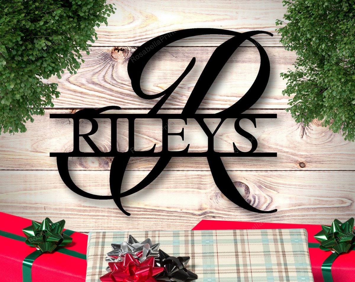 Personalized Family Name Metal Sign Split Monogram Sign Housewarming Gift Wedding Gift Personalized Gift Custom  | Rosabella Print Cut Metal Sign 8x8in