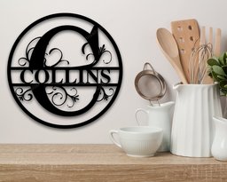 Custom Family Name Metal Sign Initial Sign Metal Monogram Sign Door Hanger Last Name Sign Metal Decorative Wall Art | Rosabella Print Cut Metal Sign 8x8in