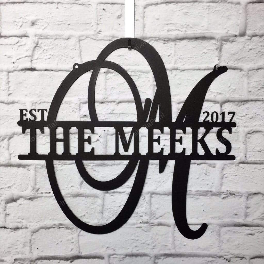 Fancy Script Monogrammed Metal Sign Cut Metal Sign Metal House Sign | Rosabella Print Cut Metal Sign 8x8in
