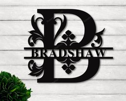 Metal Monogram Door Sign Custom Initial Personalized Wreath Door Monogram Weatherproof Monogram House Sign | Rosabella Print Cut Metal Sign 8x8in