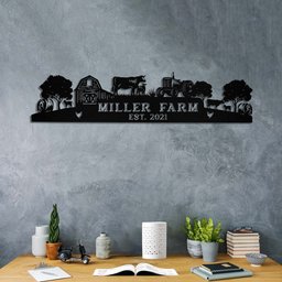 Personalized Metal Farm Sign Barn Cow Tractor Hay Bale Monogram Custom Outdoor Farmhouse Front Gate Wall Decor Art Gift