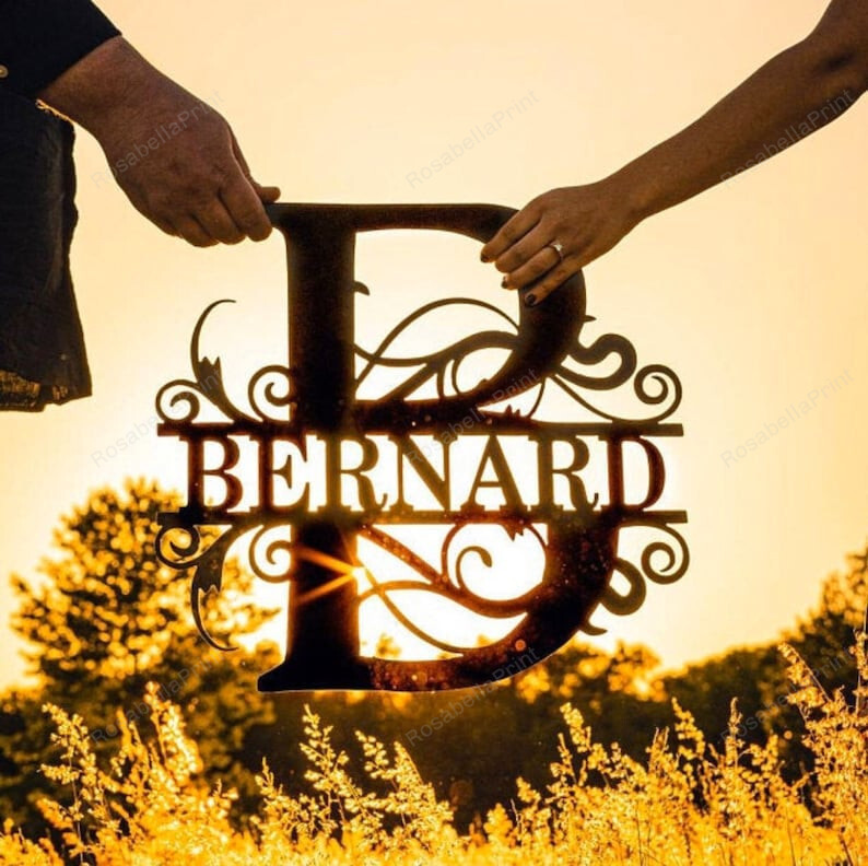 Beautiful Last Name Metal Sign Split Letter Monogram Personalized Porch Living Room Housewarming Wedding Anniversary Gift | Toptrendygear Print Cut Metal Sign 8x8in