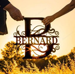 Beautiful Last Name Metal Sign Split Letter Monogram Personalized Porch Living Room Housewarming Wedding Anniversary Gift | Toptrendygear Print Cut Metal Sign 8x8in