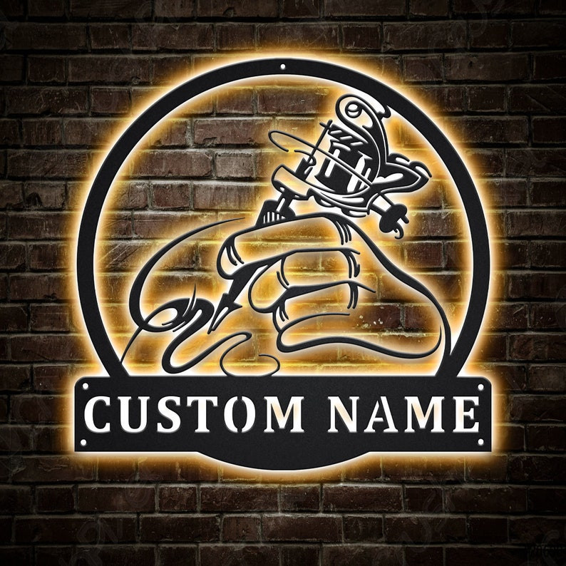 Personalized Tattoo Artist Monogram Metal Sign with LED | without LED Lights Custom Tattoo Artist Metal Sign Hobbie Gifts Birthday Gift
