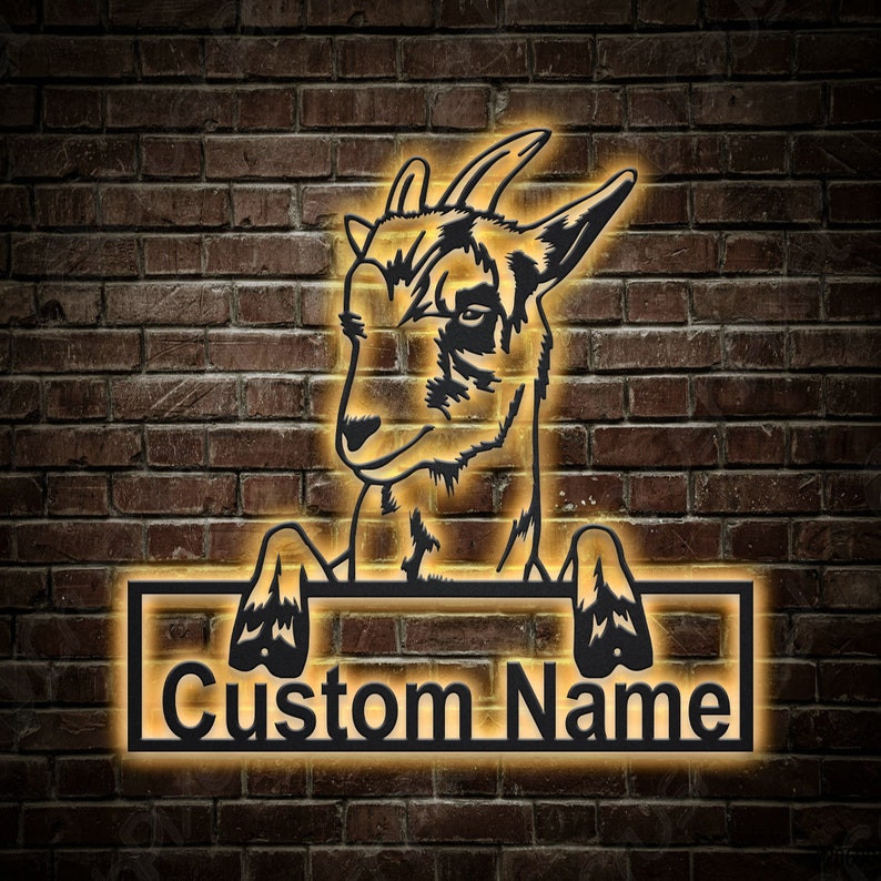 Personalized Goat Farm Metal Sign with LED | without LED Lights Custom Goat Farm Metal Sign Hobbie Gifts Birthday Gift Goat Sign