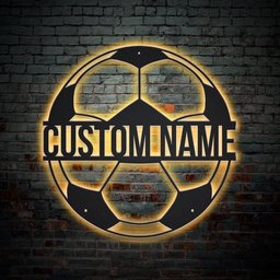 Personalized Soccer Football Monogram Metal Sign with LED | without LED Lights Custom Soccer Football Metal Sign Birthday Gift Soccer Football Gift