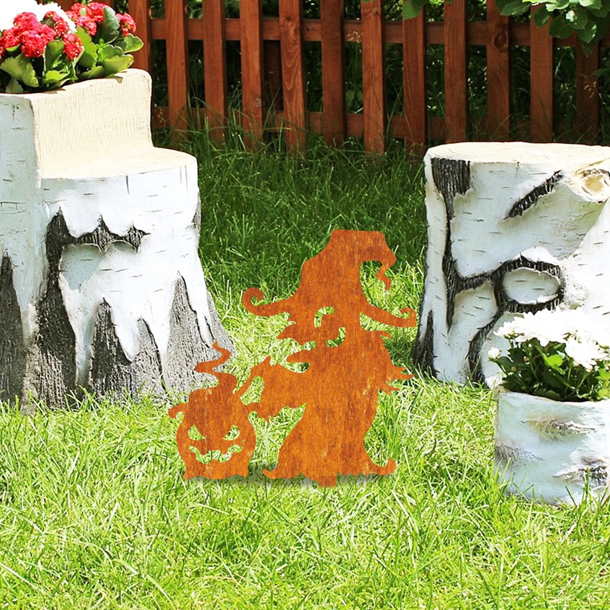 Rustic Metal Witch Garden Stake - Halloween Yard Decoration