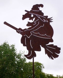 Rustic Witch Flying Broomstick Garden Stake Halloween Decoration
